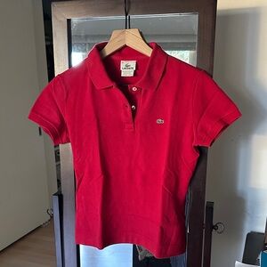 Lacoste Women's Red Button Down Polo Shirt